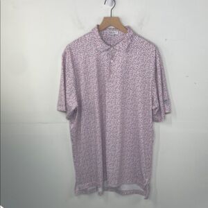 Peter Millar Pink and White Novelty Print Polo Shirt size Large